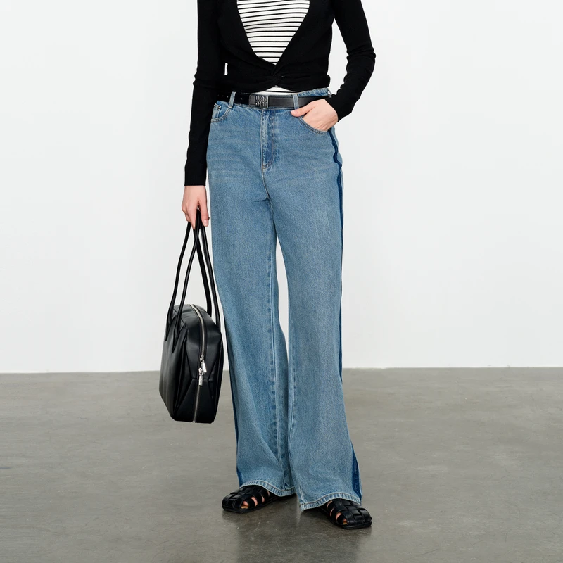 婉甸2025春季新品矿洗蓝丹宁阔腿裤街头风牛仔裤1241X06SX4YX