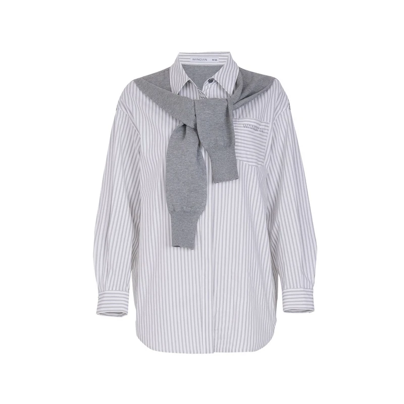 婉甸新品灰白条纹拼接衬衫1233S06RX1YX
