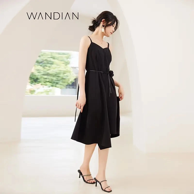 婉甸黑色吊带连衣裙1231N08SJ2