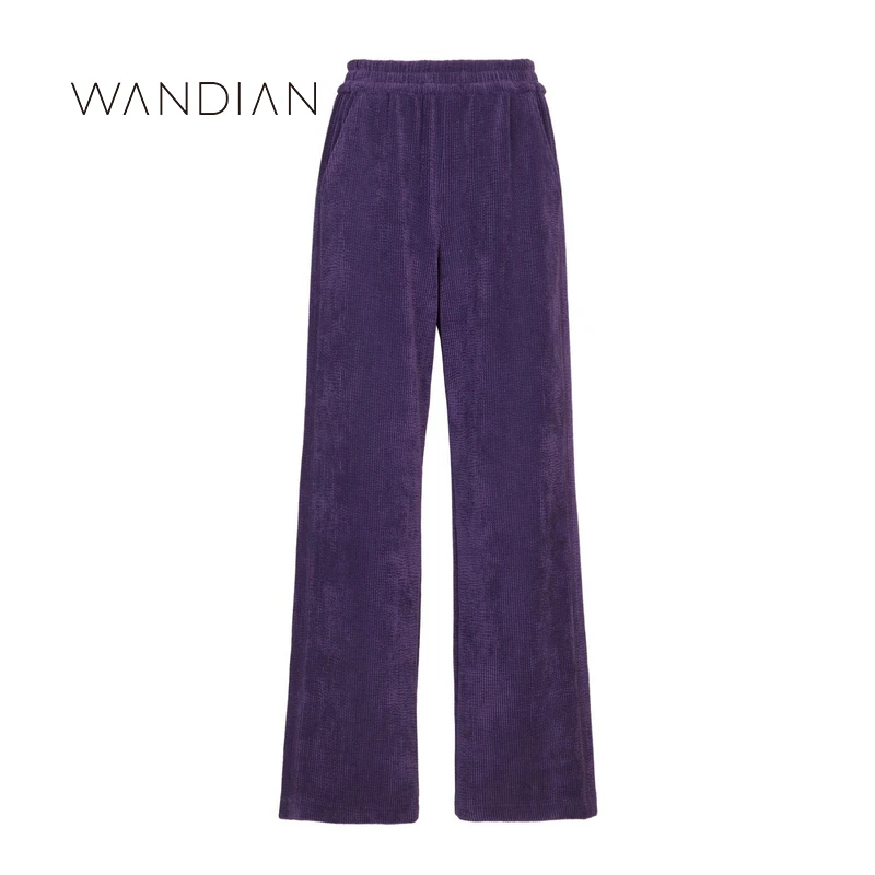婉甸黛紫色坑条直筒裤1234P13RJC