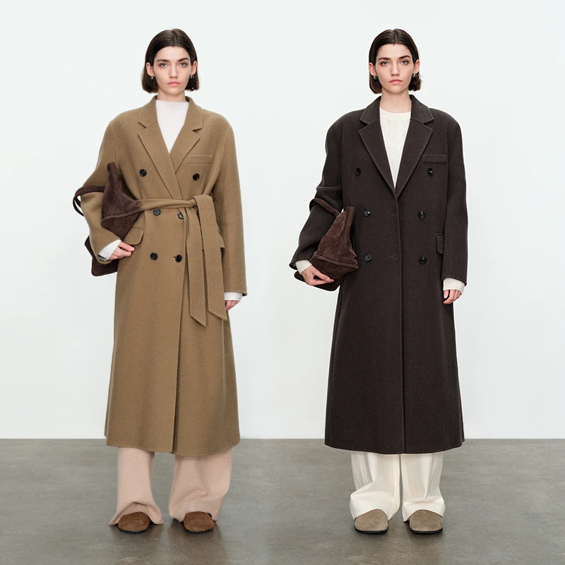 婉甸2024冬季新品生皮色立绒全澳毛双面尼长牛角大衣MBC4C01SJX
