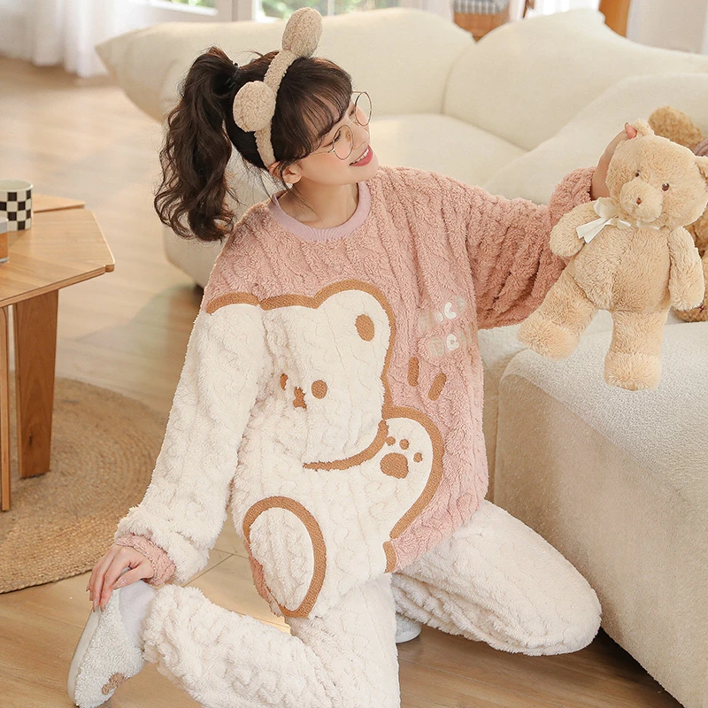 【 新款来袭】珊瑚绒睡衣女加厚加绒冬天可外穿家居服-YYZ8819