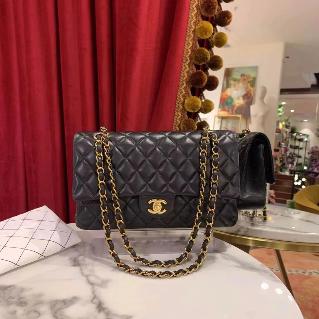 95新 Chanel/香奈儿 GGS丨CF中号黑金单肩包/86605945
