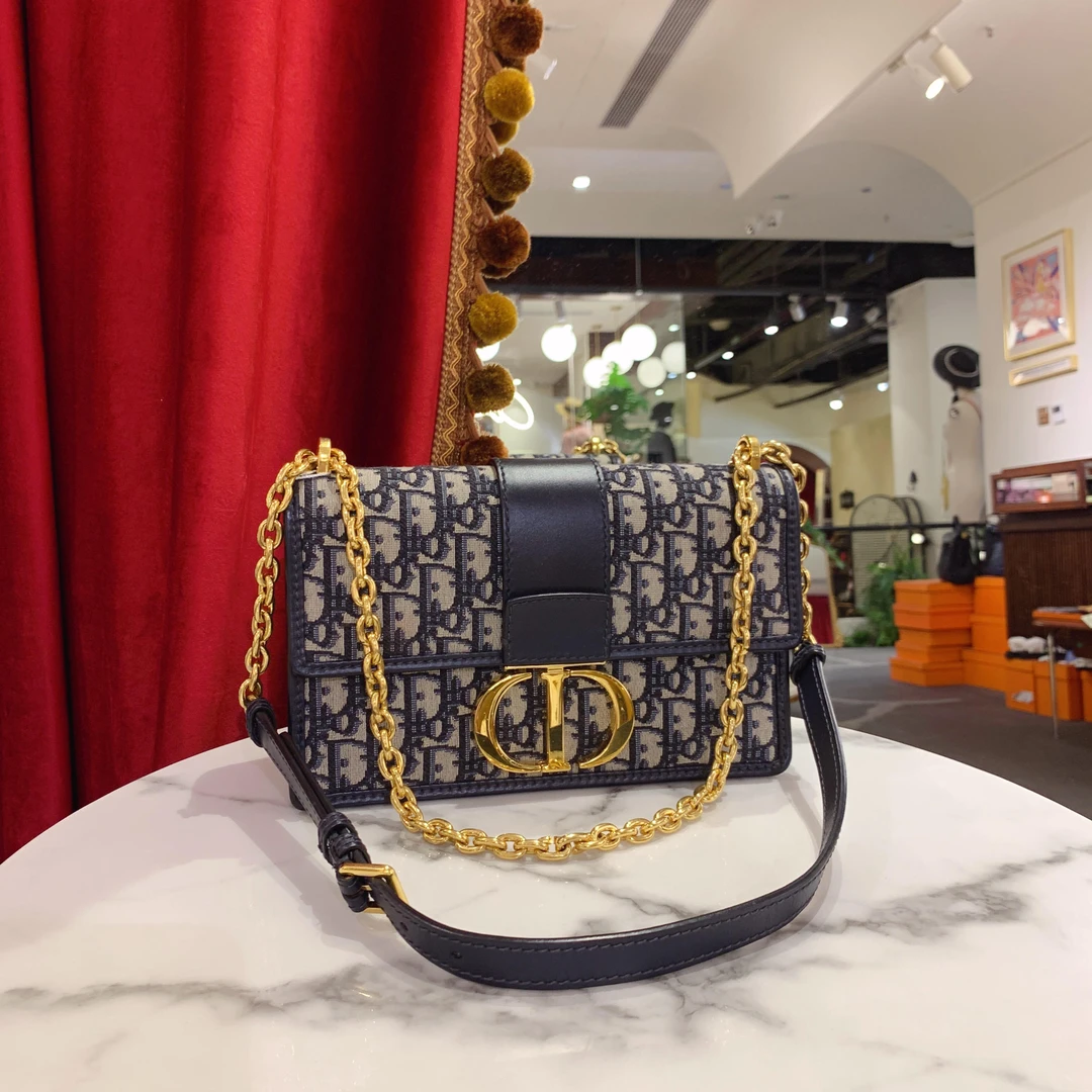 95新 DIOR/迪奥 GGS丨蒙田30老花金扣帆布单肩包芯片 23615008