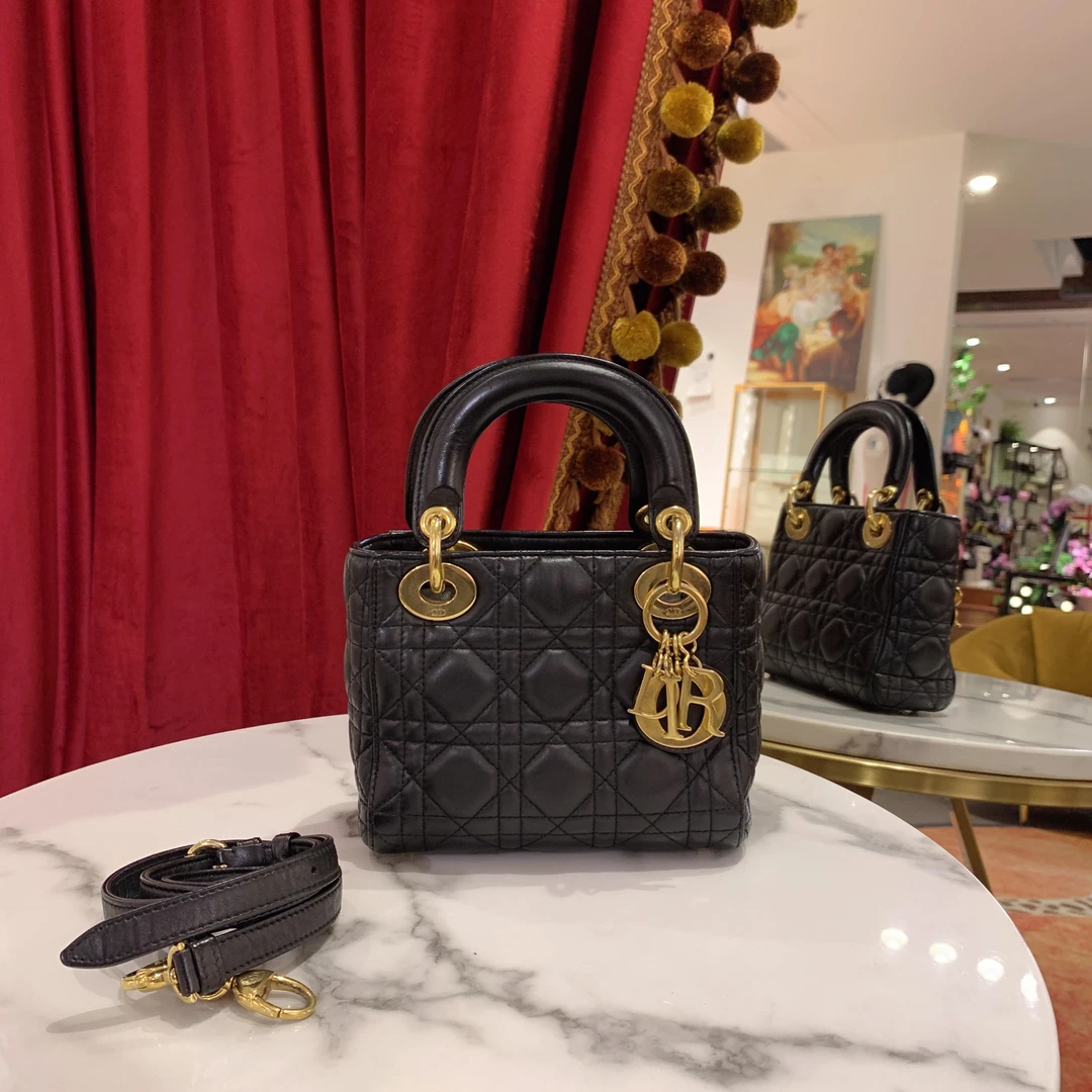 95新 DIOR/迪奥 GGS丨黑金三格戴妃手提包 32270813