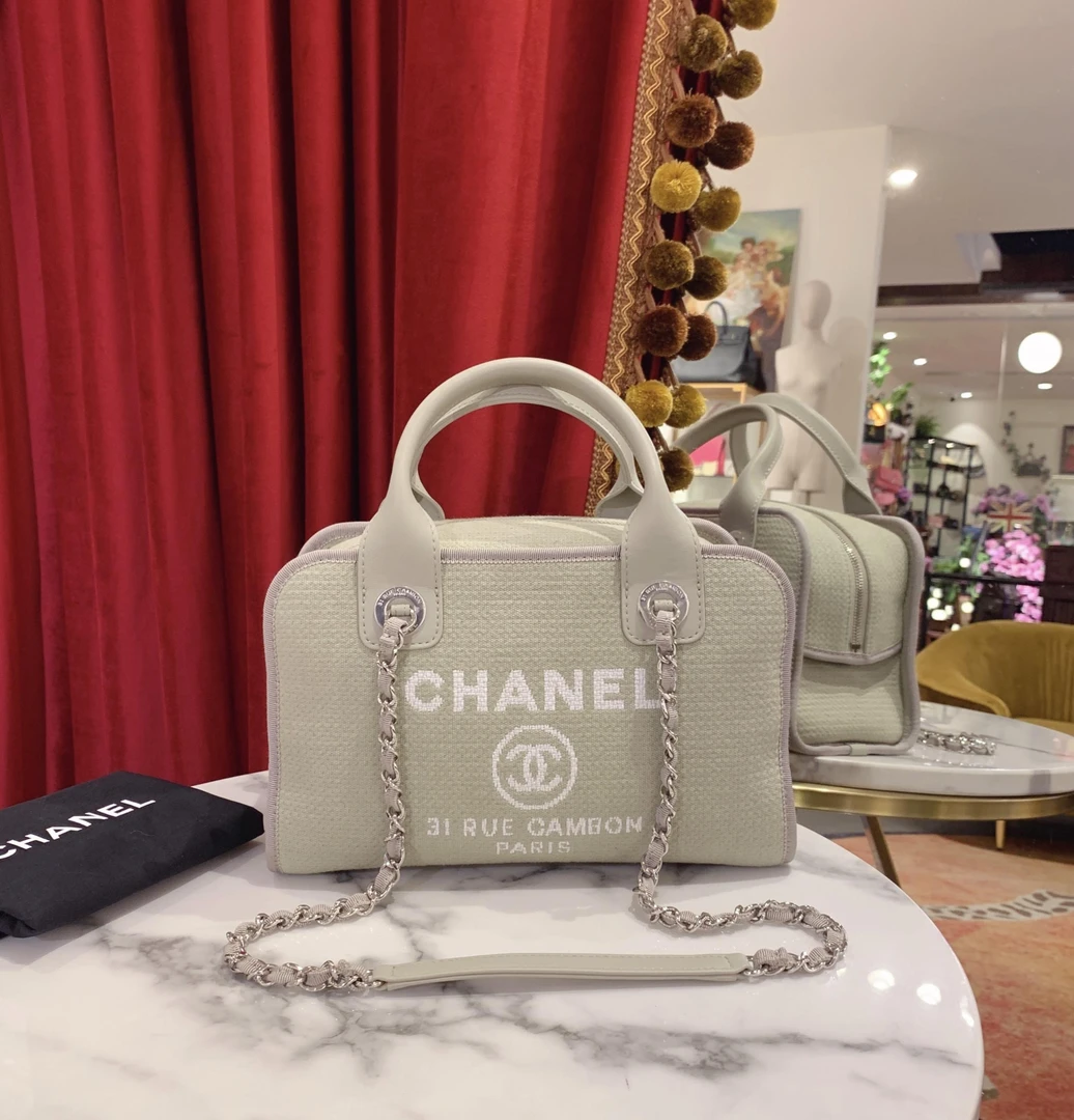 99新 Chanel/香奈儿 GGS小七丨灰银帆布沙滩保龄球芯片 22336656