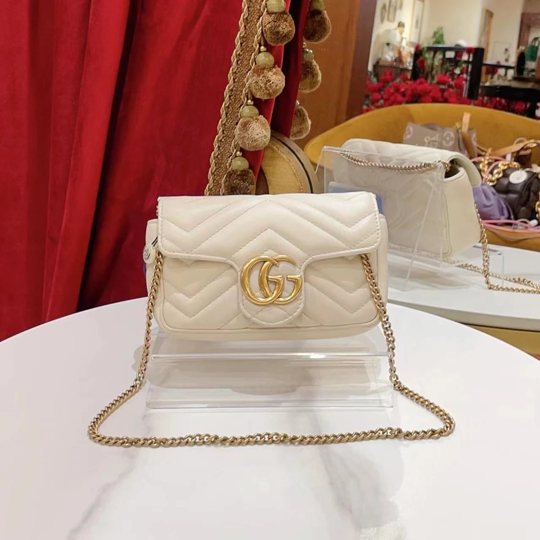 95新 GUCCI/古驰 GGS丨super mini白金马蒙牛单肩包/32572836