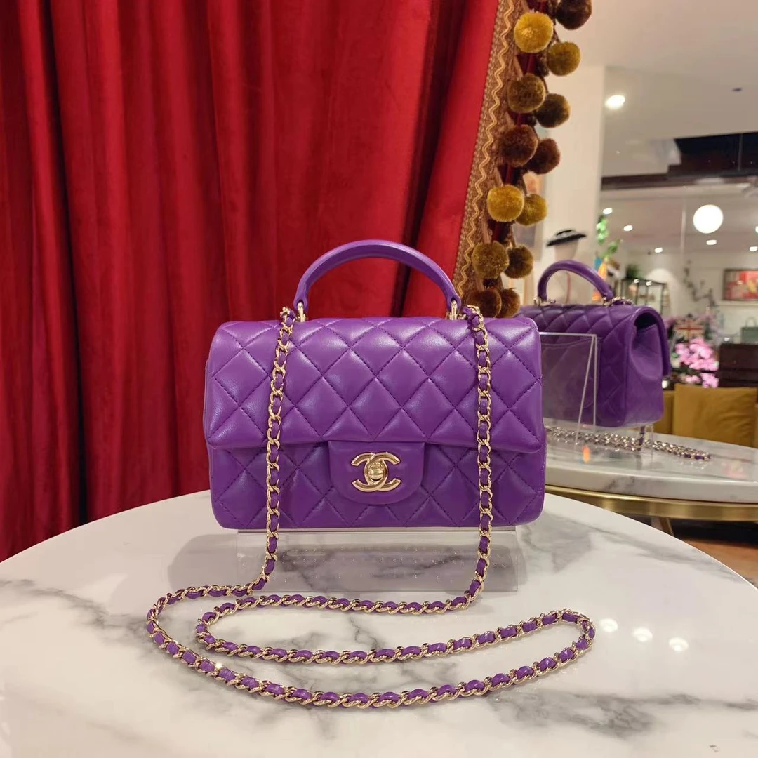 95新 Chanel/香奈儿 GGS丨cf手柄大mini紫色金扣芯片12796511