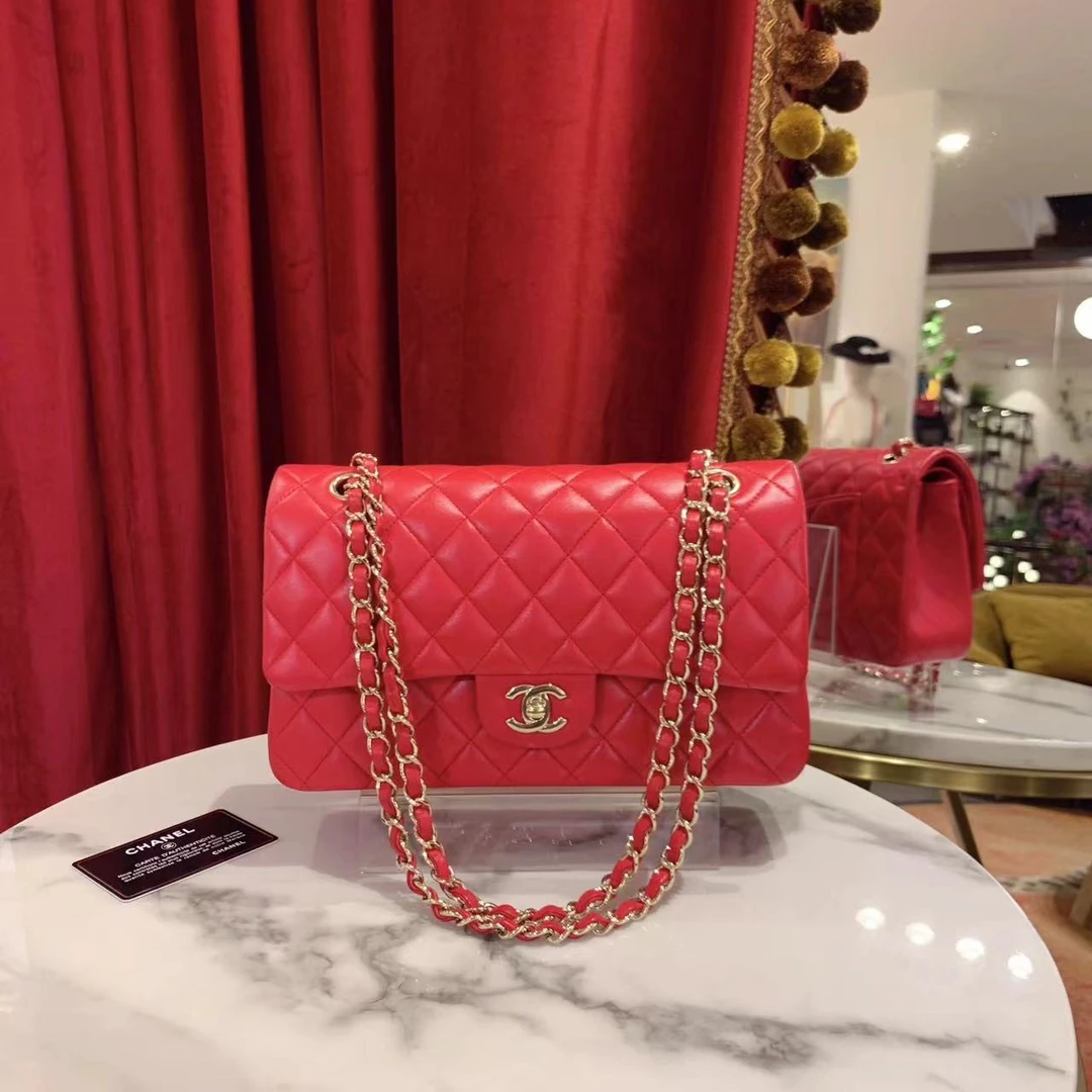 95新 Chanel/香奈儿 GGS 丨cf中号红色金扣单肩包34055148