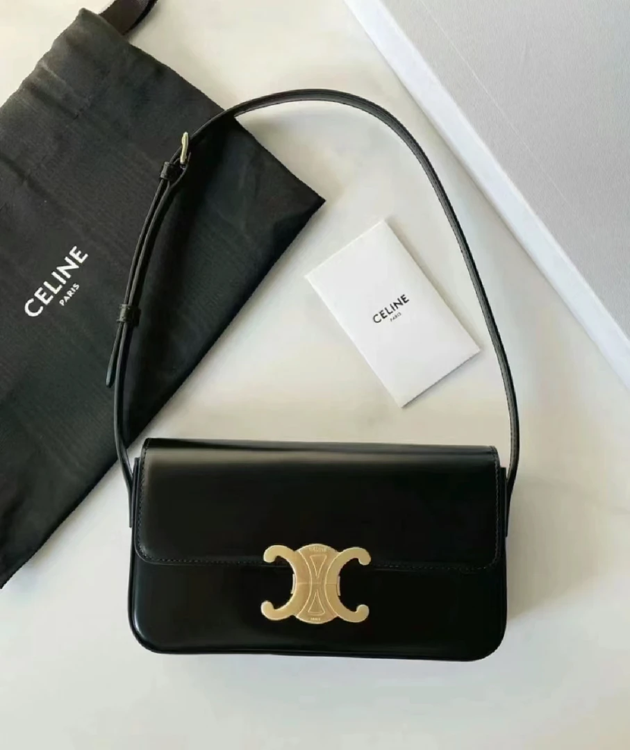 95新 Celine/思琳 GGS丨凯旋门黑金腋下包 62897142