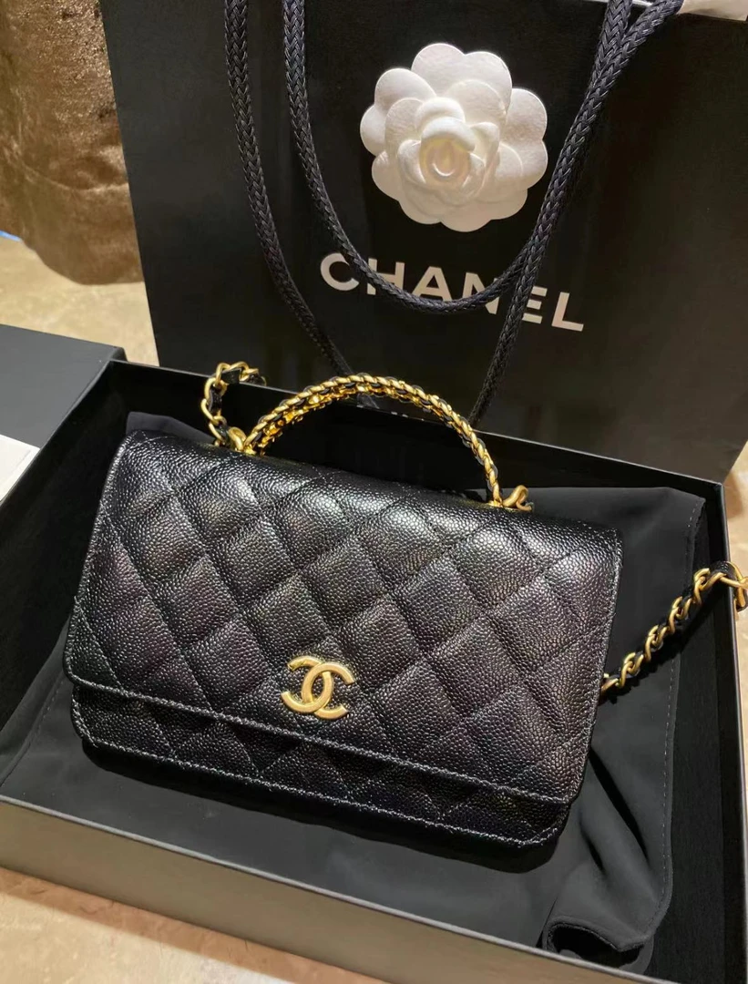 99新 Chanel/香奈儿 GGS丨22S镂空字母手柄woc黑金荔枝 41615192