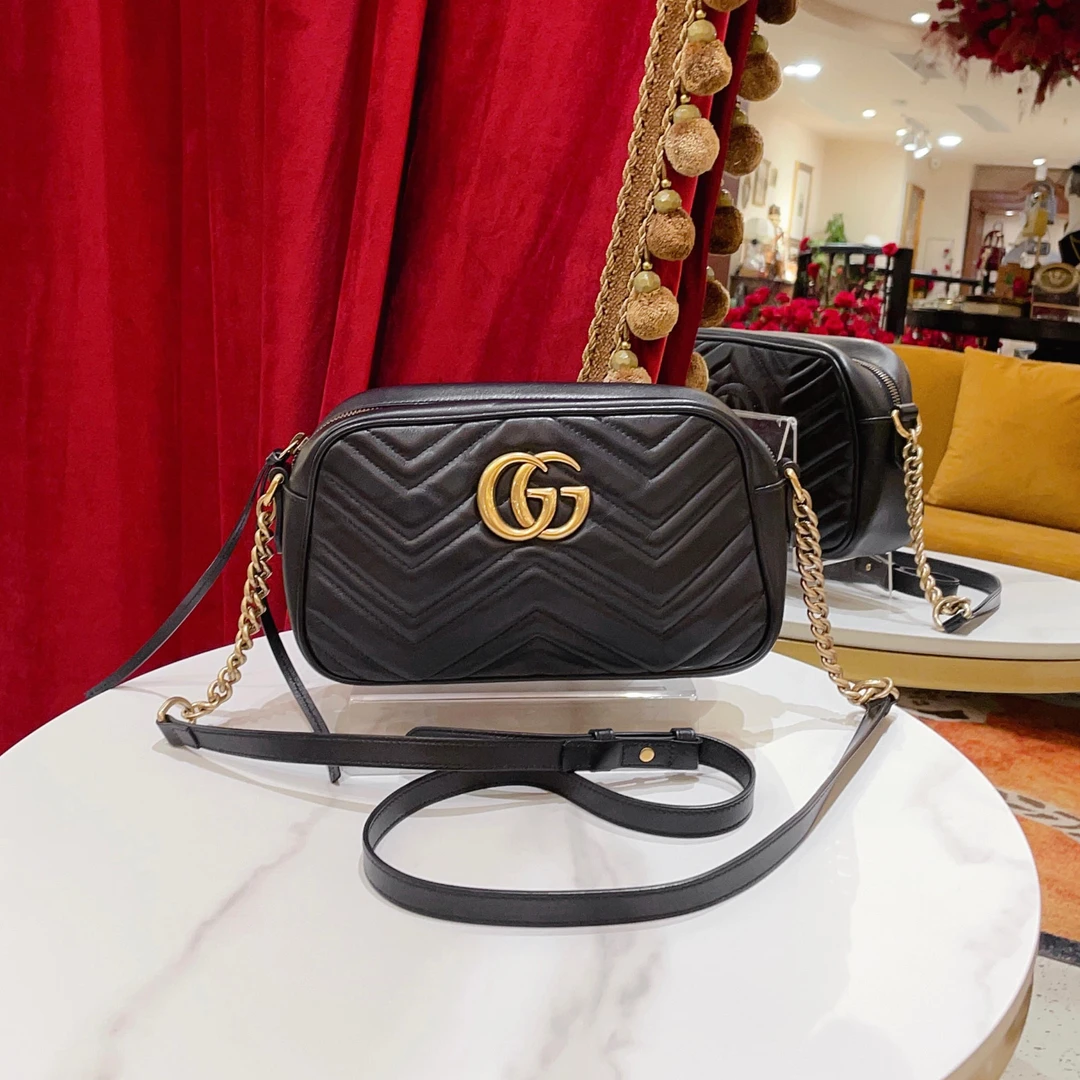 95新 GUCCI/古驰 GGS萌萌丨马蒙黑金相机包/29914604