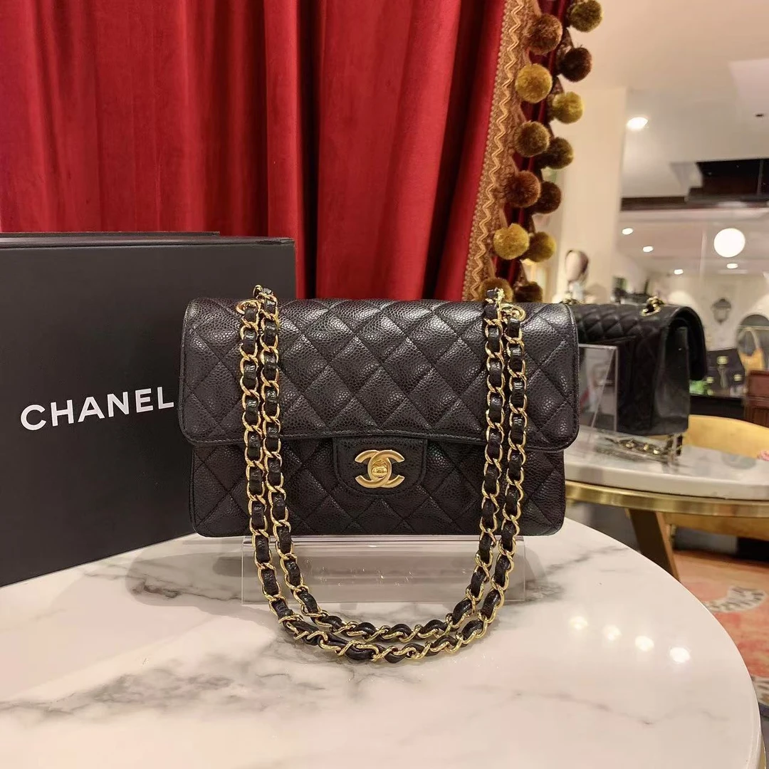 95新 Chanel/香奈儿 GGS | cf小号黑金荔枝单肩芯片22年/91373511