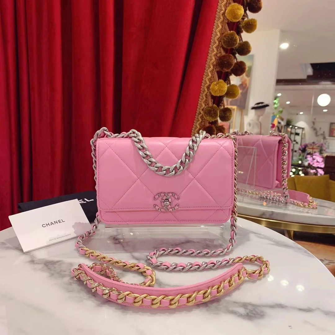 95新 Chanel/香奈儿 GGS丨19bag woc粉色银扣单肩包55668972