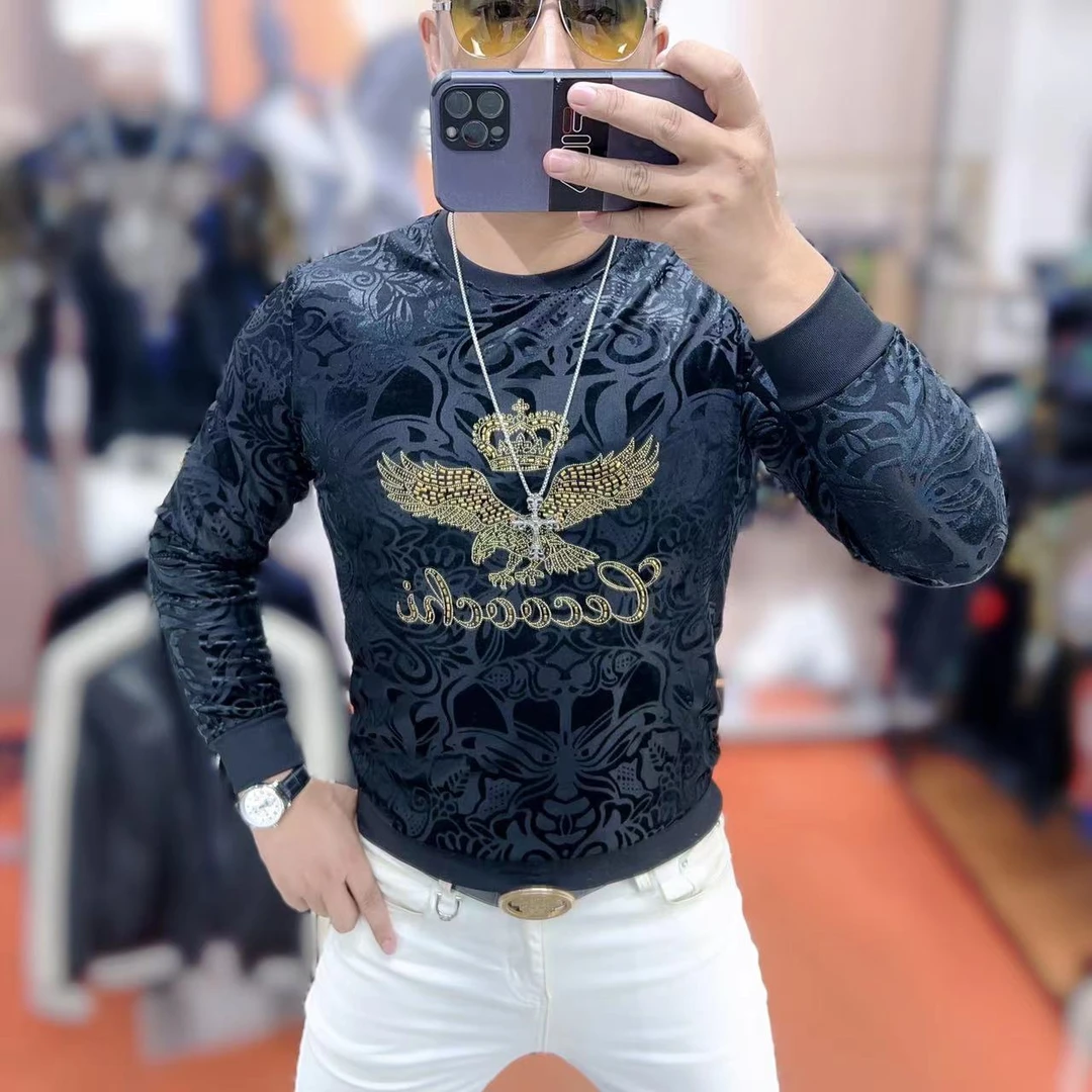 力龍潮牌秋季新款高定重工雄鹰时尚潮流修身弹力卫衣