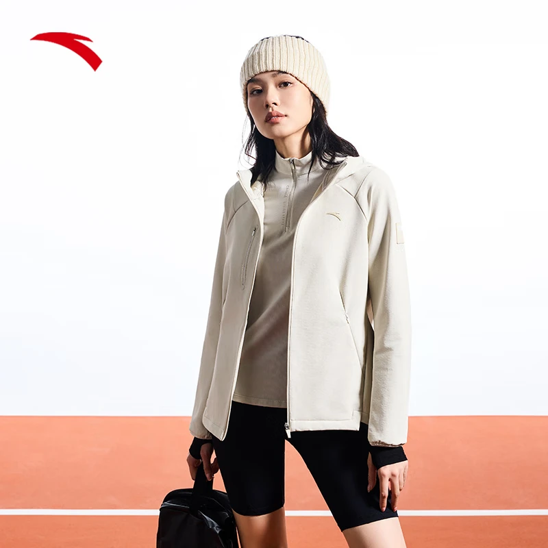 安踏梭织运动外套女装秋季新款防泼水防风休闲连帽上衣162437601