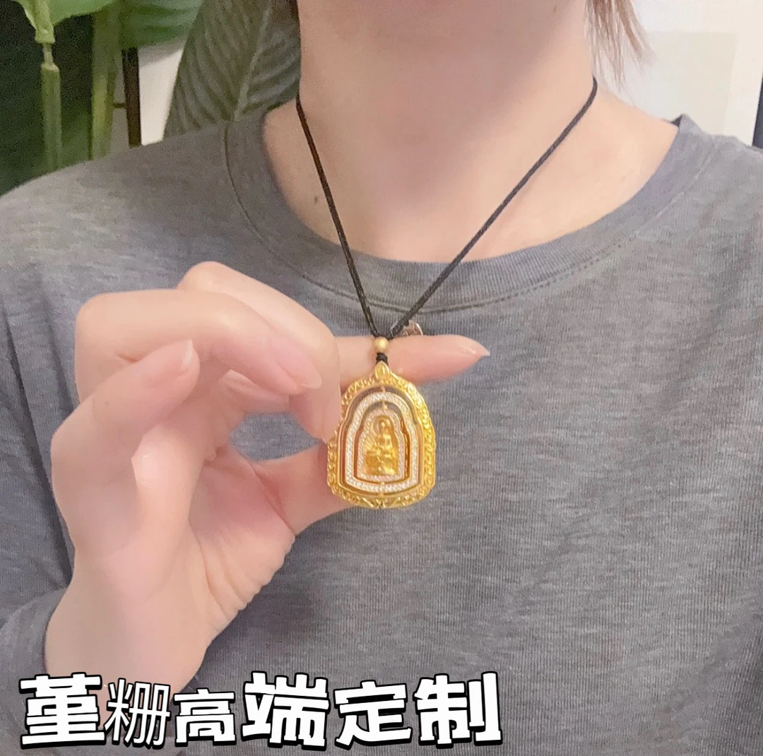 合金布艺项链 古法雕花满镶可转动观音项链