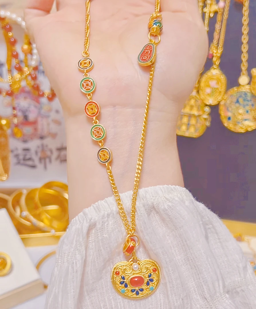 合金珐琅项链 千万两设计链配景福锁