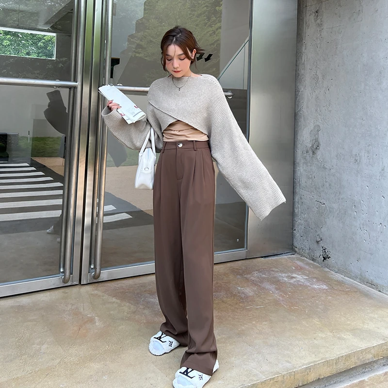 【青】显瘦遮肉纯色拖地阔腿裤9539