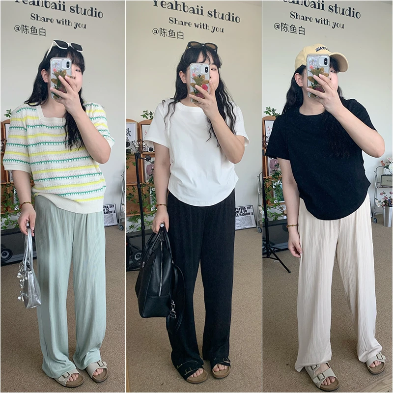 【青】腰直筒拖地裤女垂感新款韩版宽松休闲阔腿裤 0108