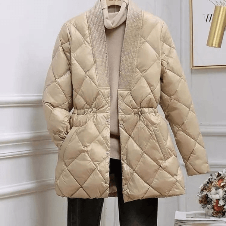 羽绒衣秋冬女轻薄羽绒棉服中长款小个子收腰女冬季羽绒棉服菱格