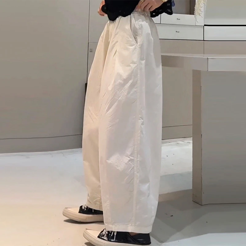 白色松紧腰灯笼老爹裤女2024夏季新款宽松气球裤显瘦九分裤休闲裤