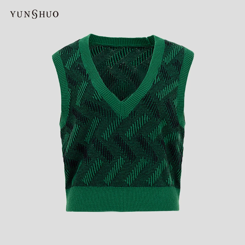 YUNSHUO毛背心女秋冬新款V领学院风百搭针织马夹715083