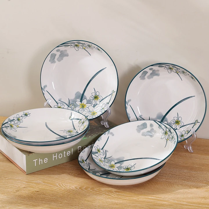 【6只装8英寸水仙花盘子家用陶瓷】破损补发