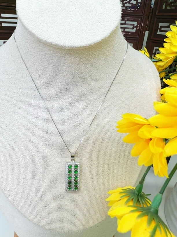 天然翡翠银镶嵌项链百搭国风