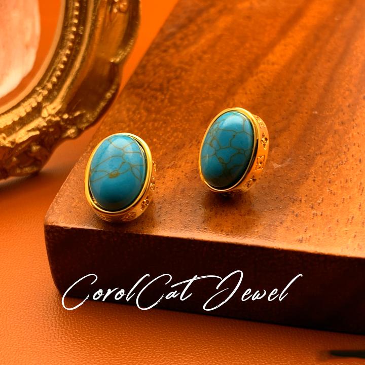 铜合金耳饰 D1060【松绿花园】中古风椭圆ColorCat耳钉