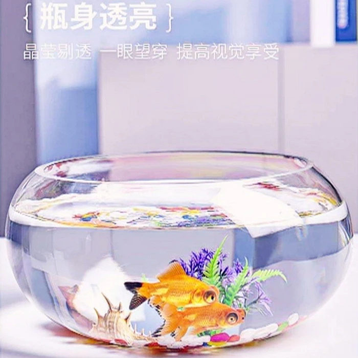 加厚鱼缸直径20cm生态圆形玻璃金鱼缸乌龟缸迷你小型造景水培花瓶