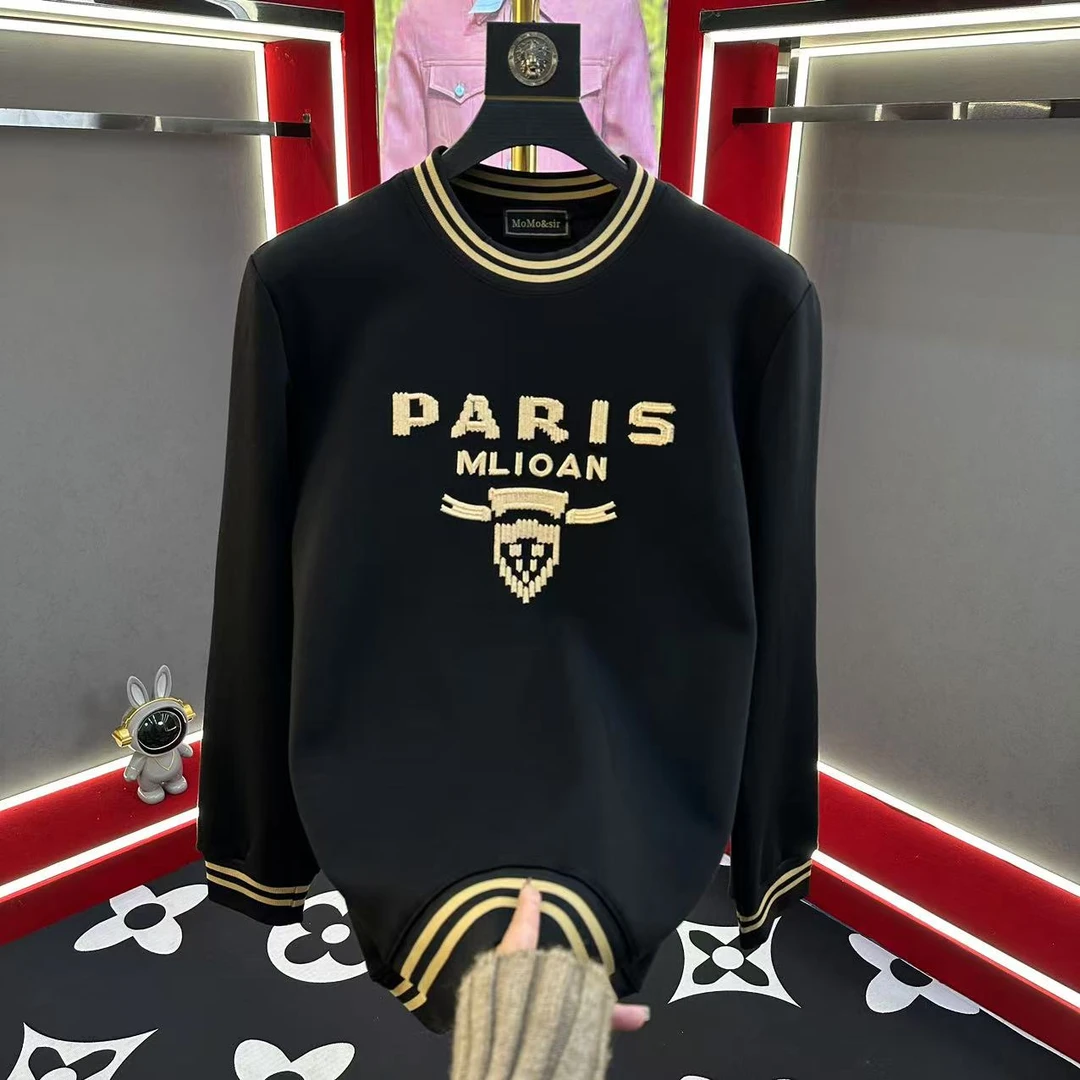 2024秋季新款立領男士輕奢卫衣休閑长袖修身設計師刺繡8982款02