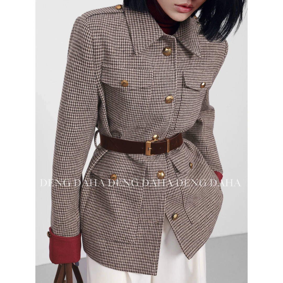 「香风格调」2024秋季翻领格纹设计师款女士外套 HBZC621115 nnassa