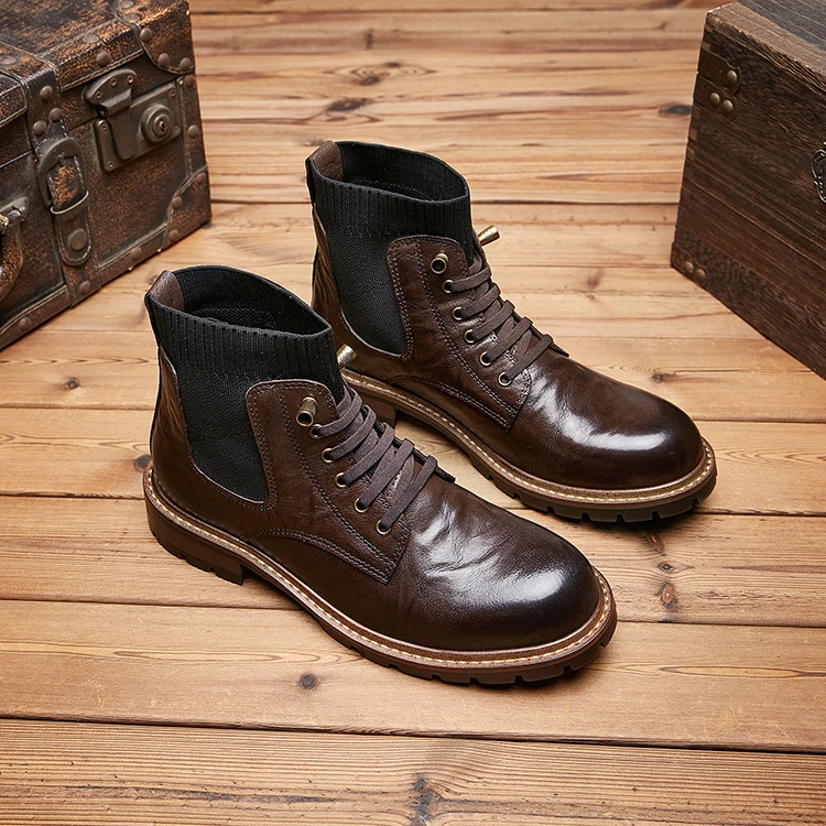 切尔西靴男皮靴高帮皮英伦男士马丁靴商务套筒短靴休闲男鞋KS1201