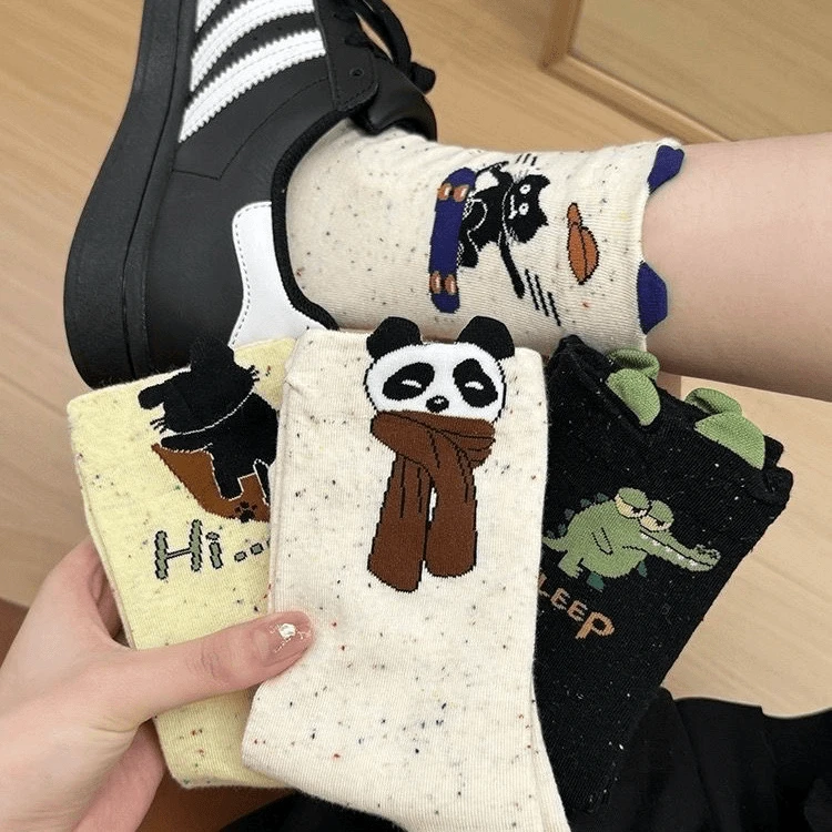 韩版高颜值袜子春夏季搞怪可爱日系学院袜女卡通点子中筒纱中筒袜