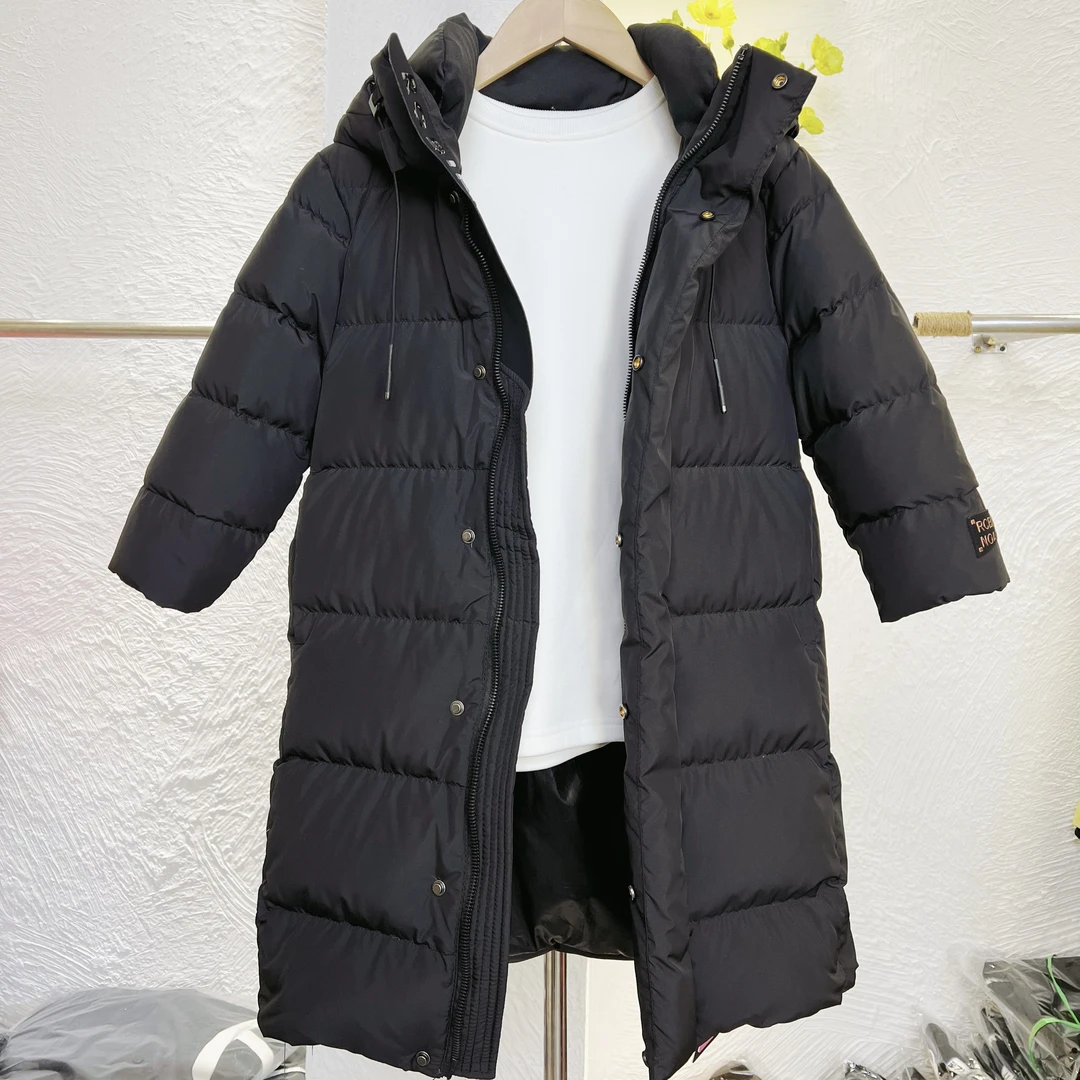 【长款羽绒服】黑色大童可拆帽长款羽绒服黑金