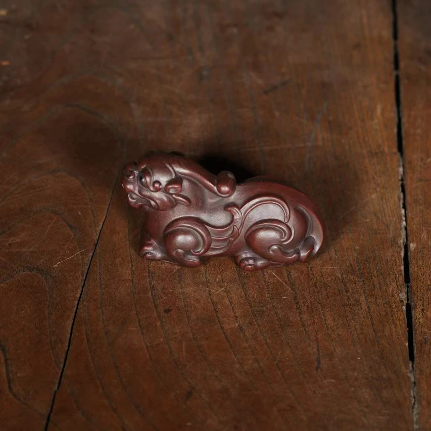 宜兴原矿高温石红料雕塑招财《貔貅》紫砂手工茶宠茶玩茶道摆件