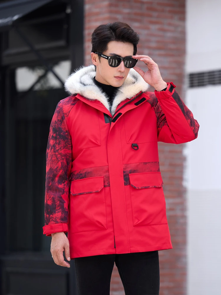 海宁休闲派克服男款加绒加厚可拆卸内胆中长款连帽保暖冬季冲锋衣