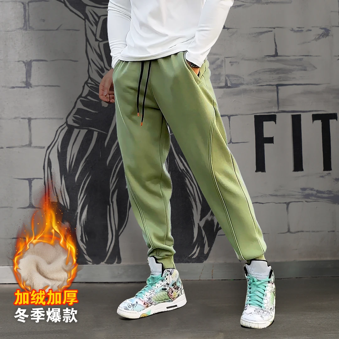 MAIKANONG/麦卡侬男士秋冬加绒长裤户外跑步休闲束脚裤加厚绒卫裤