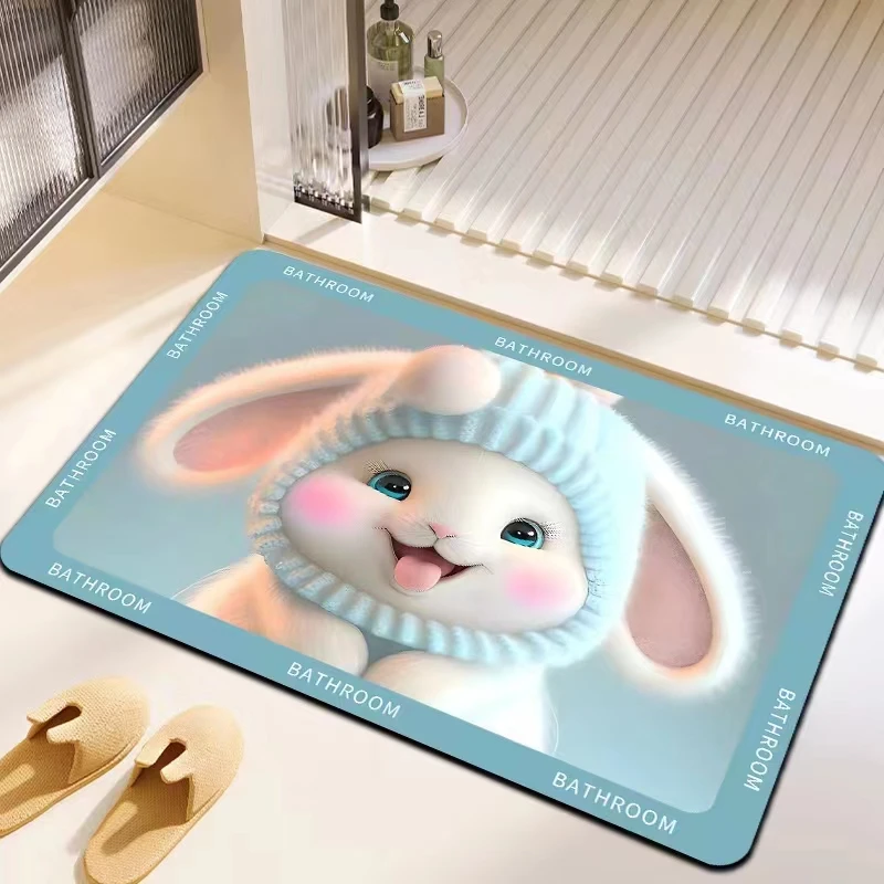 硅藻泥萌萌兔浴室吸水防滑地垫可爱创意卫生间防滑地垫少女心家用