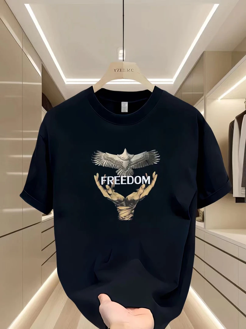 夏季美式痞帅重磅男士纯棉休闲短袖T恤圆领青年男女潮牌街头宽松