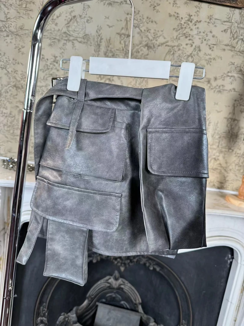 皮裙限量模特团体套装潮服多巴胺潮服模特走秀潮服时尚开叉裙