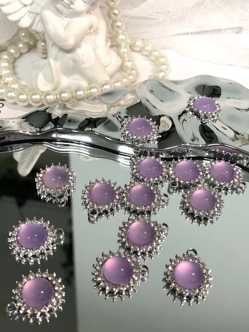 雨宝严选· DIY P223 紫色圆形包边水钻太阳花单吊铜合金挂坠DIY