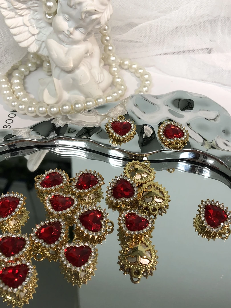 雨宝严选· DIY P222 金红色包边珍珠爱心单吊铜合金挂坠DIY配件