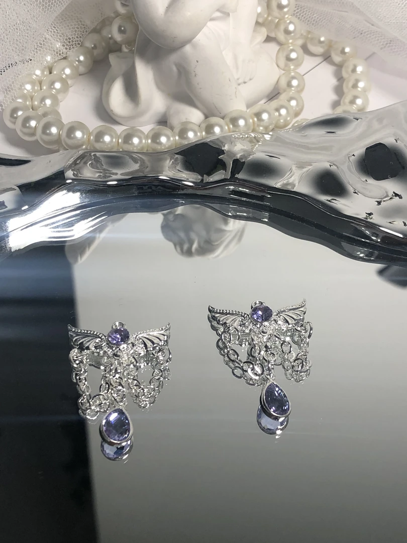 雨宝严选· DIY P157 全铜高保色单吊天使之翼银紫色吊坠