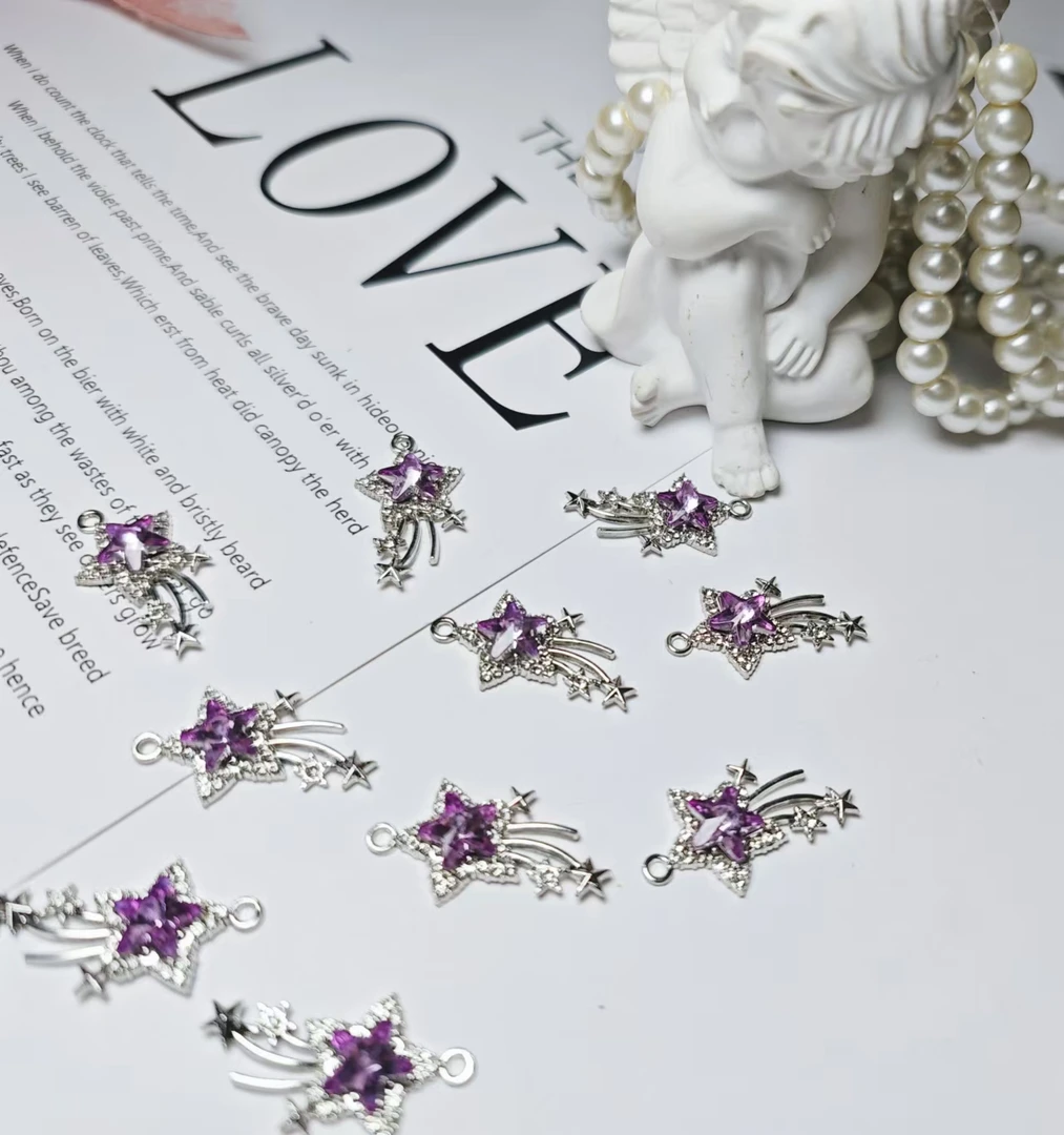 雨宝严选· DIY P128 紫色流星包边满钻单吊设计款吊坠