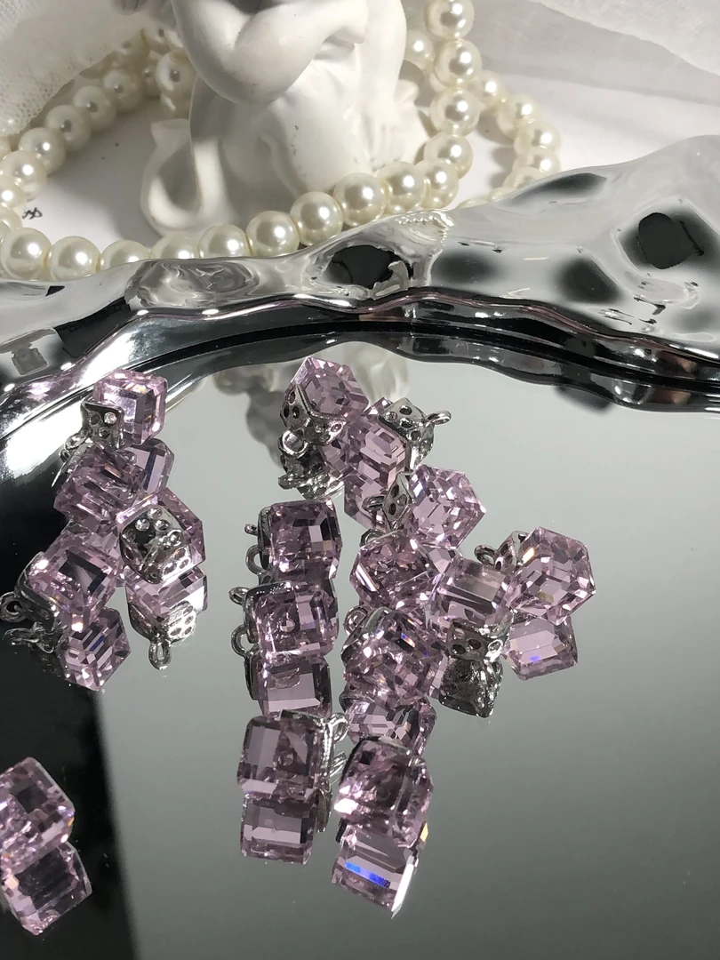 雨宝严选· DIY P265 粉色小方糖铜合金单吊挂坠