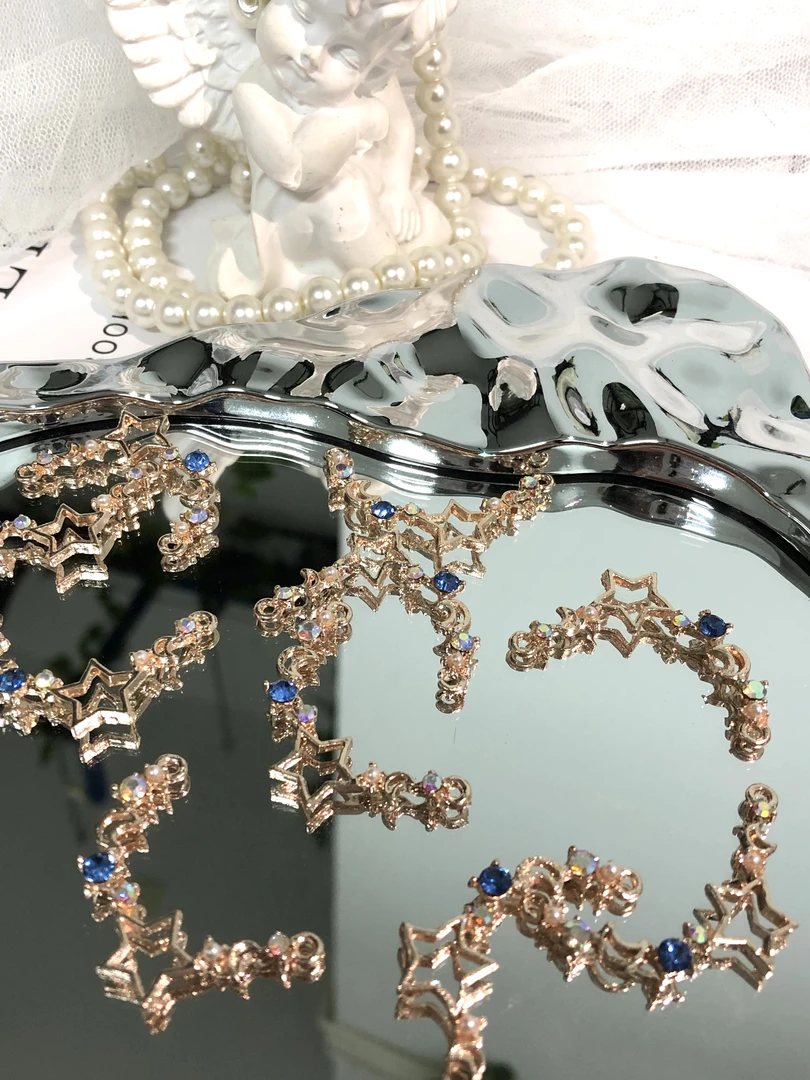 雨宝严选· DIY P227 星月异形金蓝色铜合金挂坠DIY