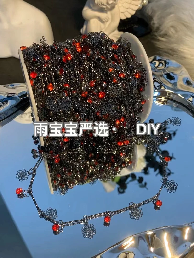雨宝严选· DIY  L00166  diy手工 链条 枪黑色 红色玫瑰链暗黑风