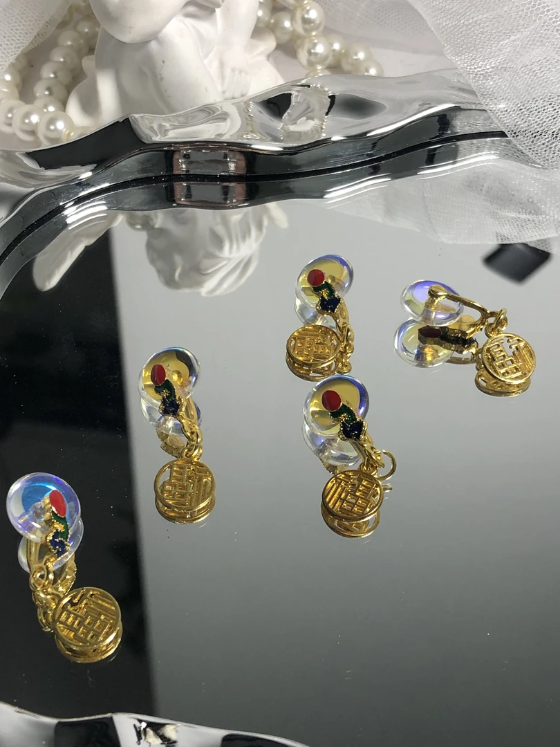 雨宝严选· DIY P255 铜合金金色极光平安扣单吊仿珍珠滴溜吊坠